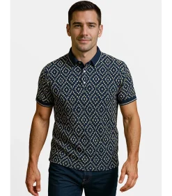 Abstract blauw en wit poloshirt voor heren