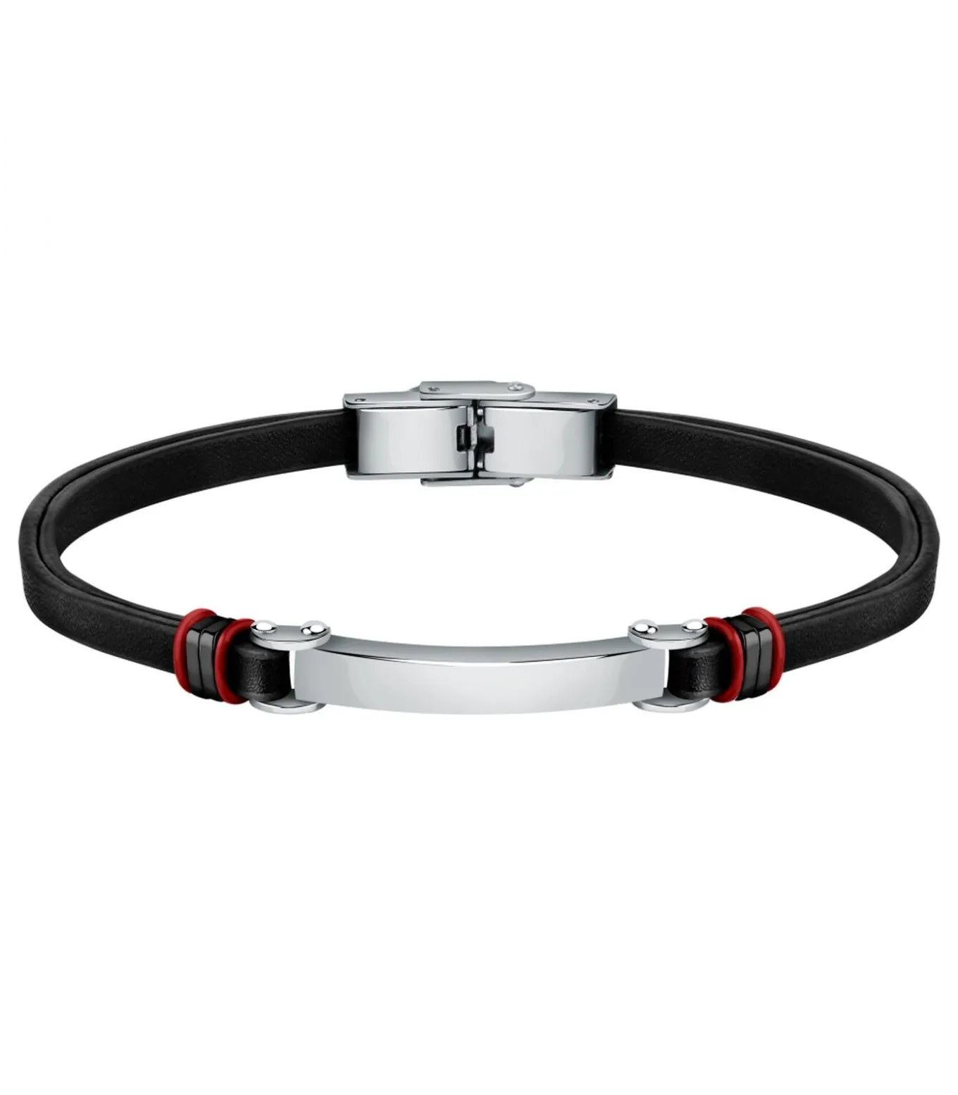 Armband in staal, email, leer, siliconen, zwart Pvd BANDY