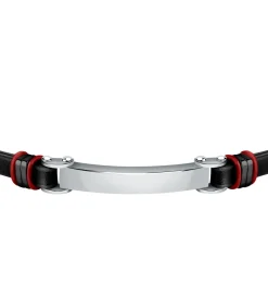 Armband in staal, email, leer, siliconen, zwart Pvd BANDY