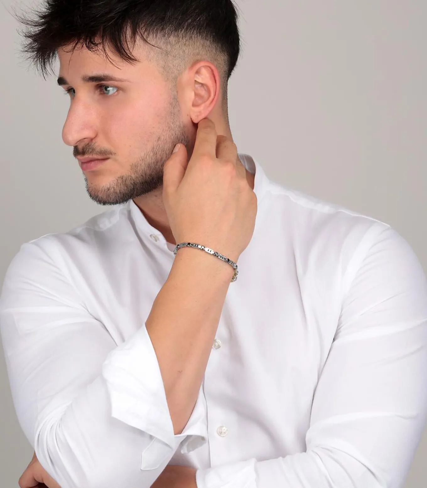 Armband in staal, kristallen, email TENNIS
