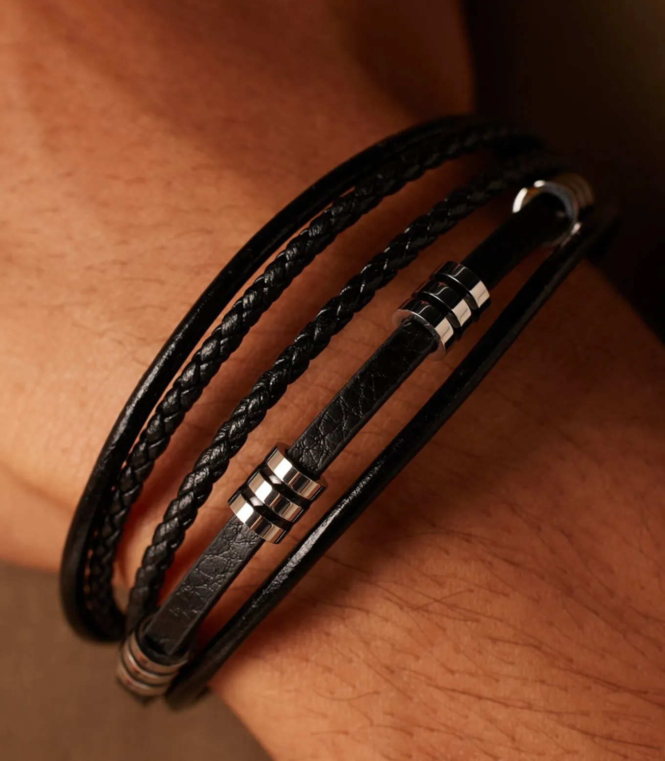 Armband Leer - zilverkleurig