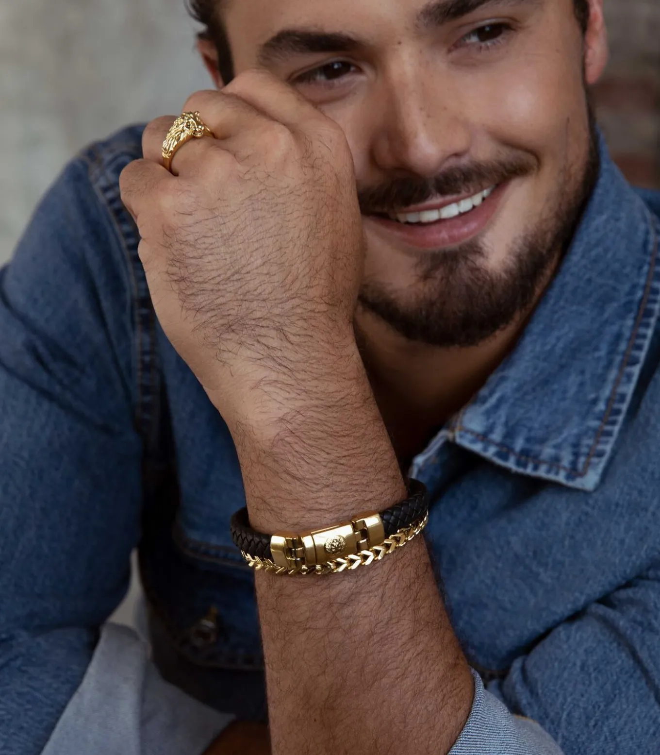 Armband Leer goudkleurig