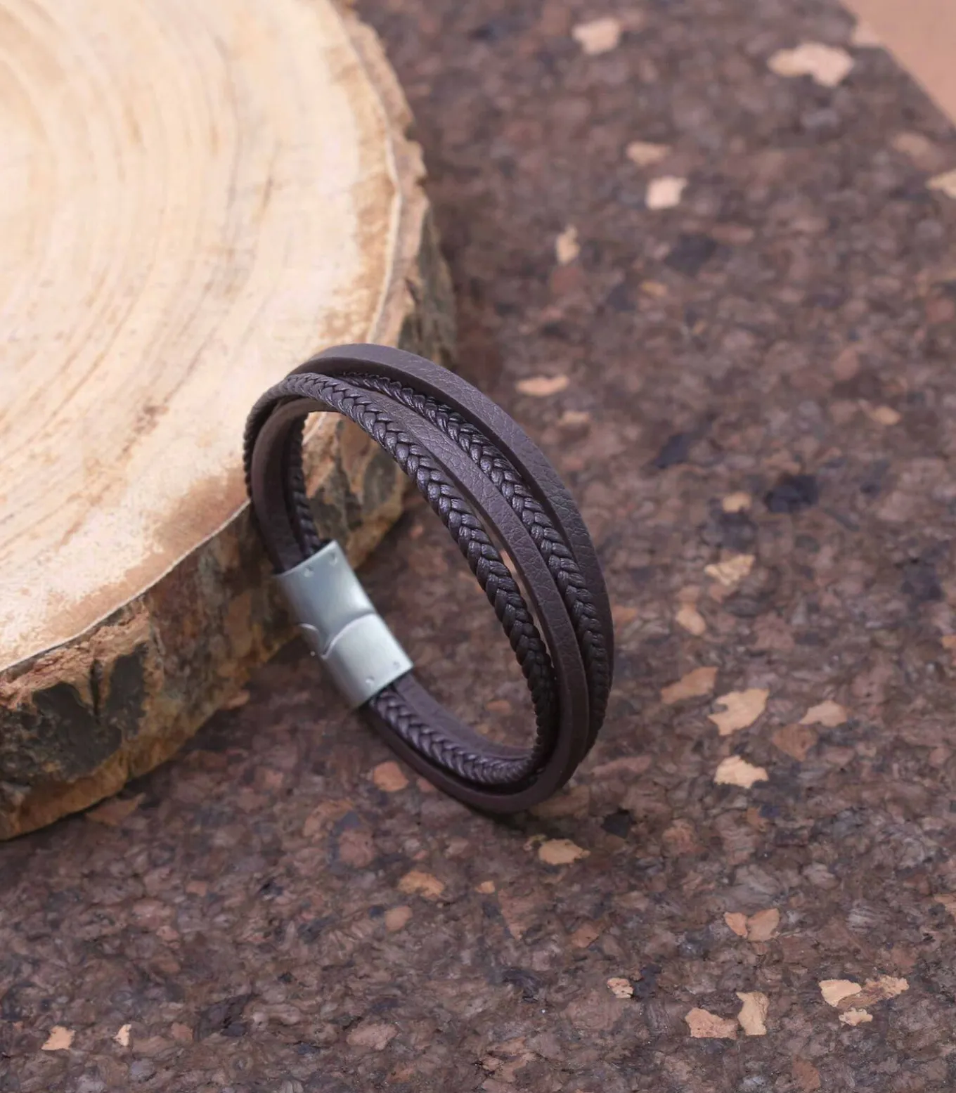 Armband Leer zilverkleurig