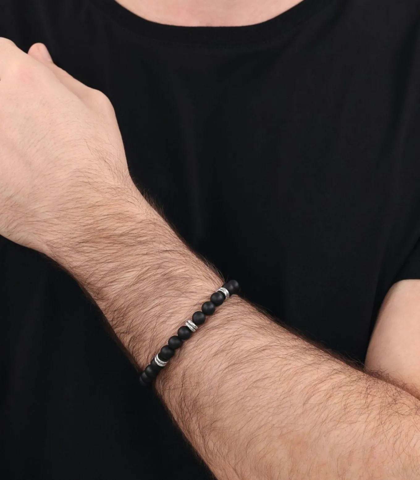 Armband voor mannen, roestvrij staal, agaat