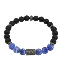 Armband voor mannen, roestvrij staal, dumortieriet, agaat