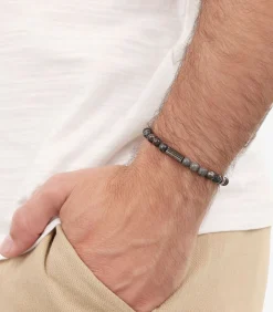 Armband voor mannen, roestvrij staal, agaat, lijnsteen