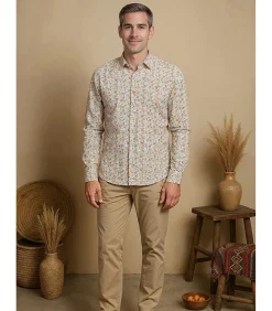 Beige herenoverhemd met bloemen