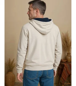 Beige herensweater met capuchon en rits