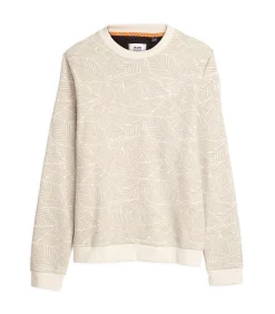 Beige herensweater met opstaande kraag en kangoeroezak