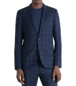 Blauw Slim Fit Bonnie Jas Met Viscosemengsel Geruit P...