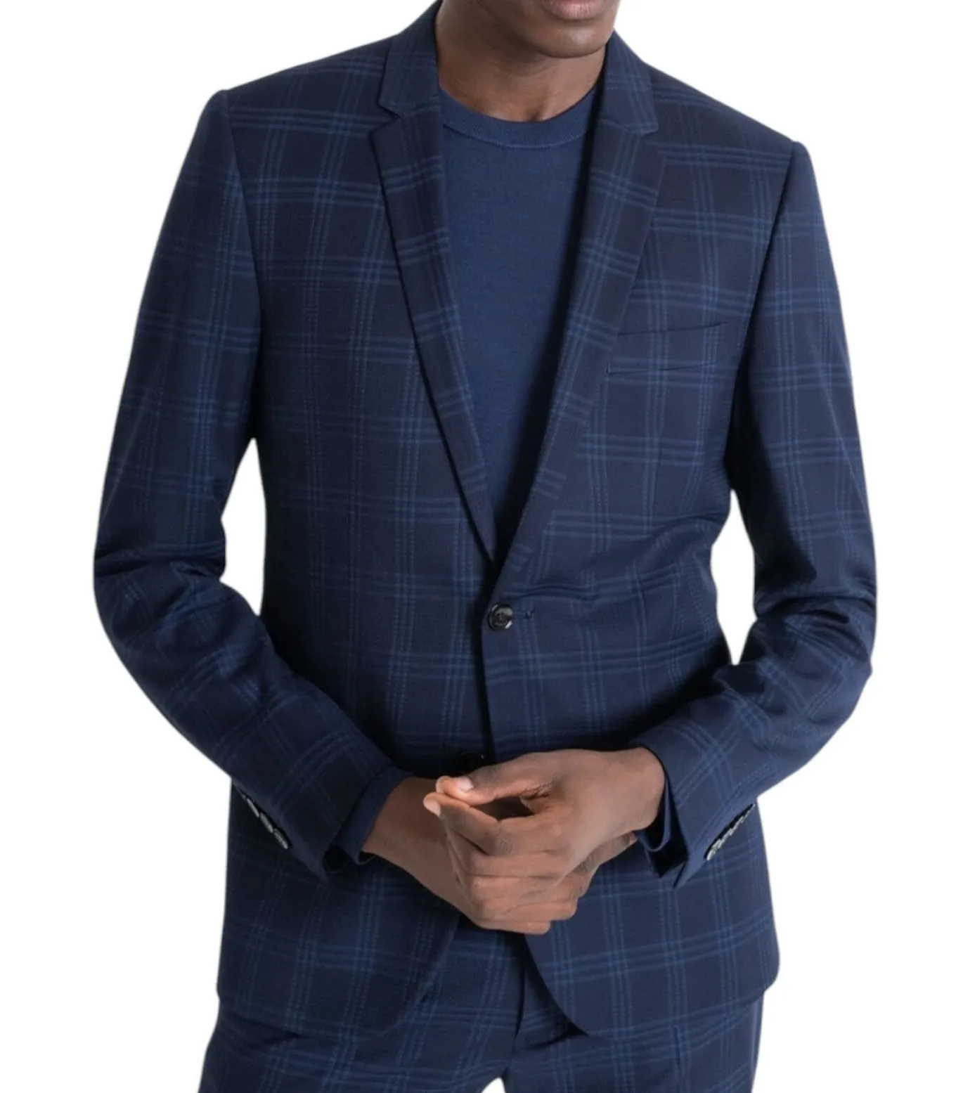 Blauw Slim Fit Bonnie Jas Met Viscosemengsel Geruit P...