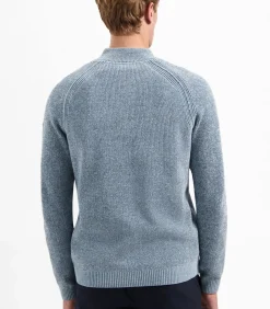 Chenille melange trui met halve rits en raglanmouwen
