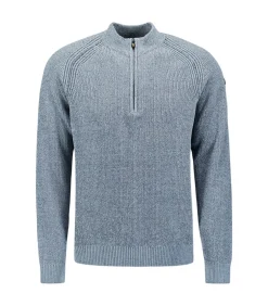 Chenille melange trui met halve rits en raglanmouwen
