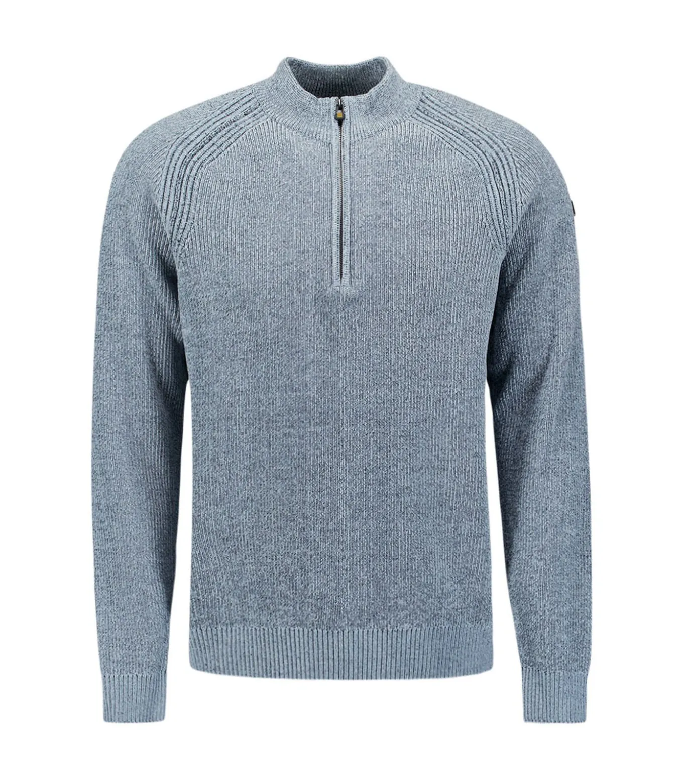 Chenille melange trui met halve rits en raglanmouwen