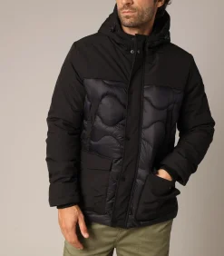 CONKERS - Gewatteerd en contrasterend donsjack met capuchon, stedelijke en technische look