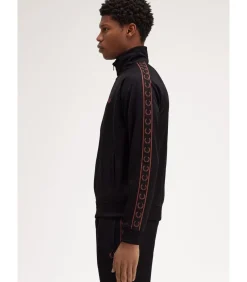Contrast tape track jacket - black whisky brown