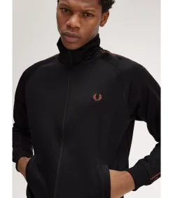 Contrast tape track jacket - black whisky brown