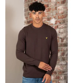 Cotton merino crew neck jumper - espresso