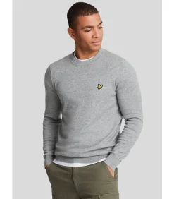 Cotton merino crew neck jumper - mid grey marl