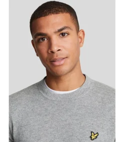 Cotton merino crew neck jumper - mid grey marl