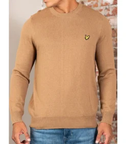 Cotton merino crew neck jumper - tigers eye