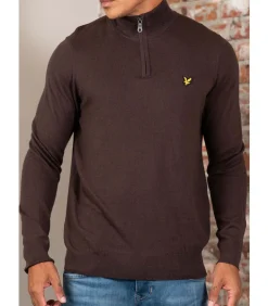 Cotton merino quarter zip jumper - espresso