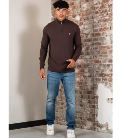 Cotton merino quarter zip jumper - espresso