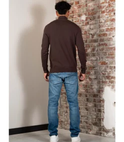 Cotton merino quarter zip jumper - espresso