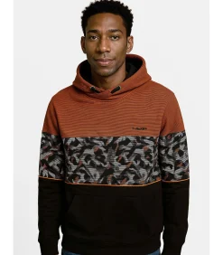 Driekleurige herensweater met kangoeroezak