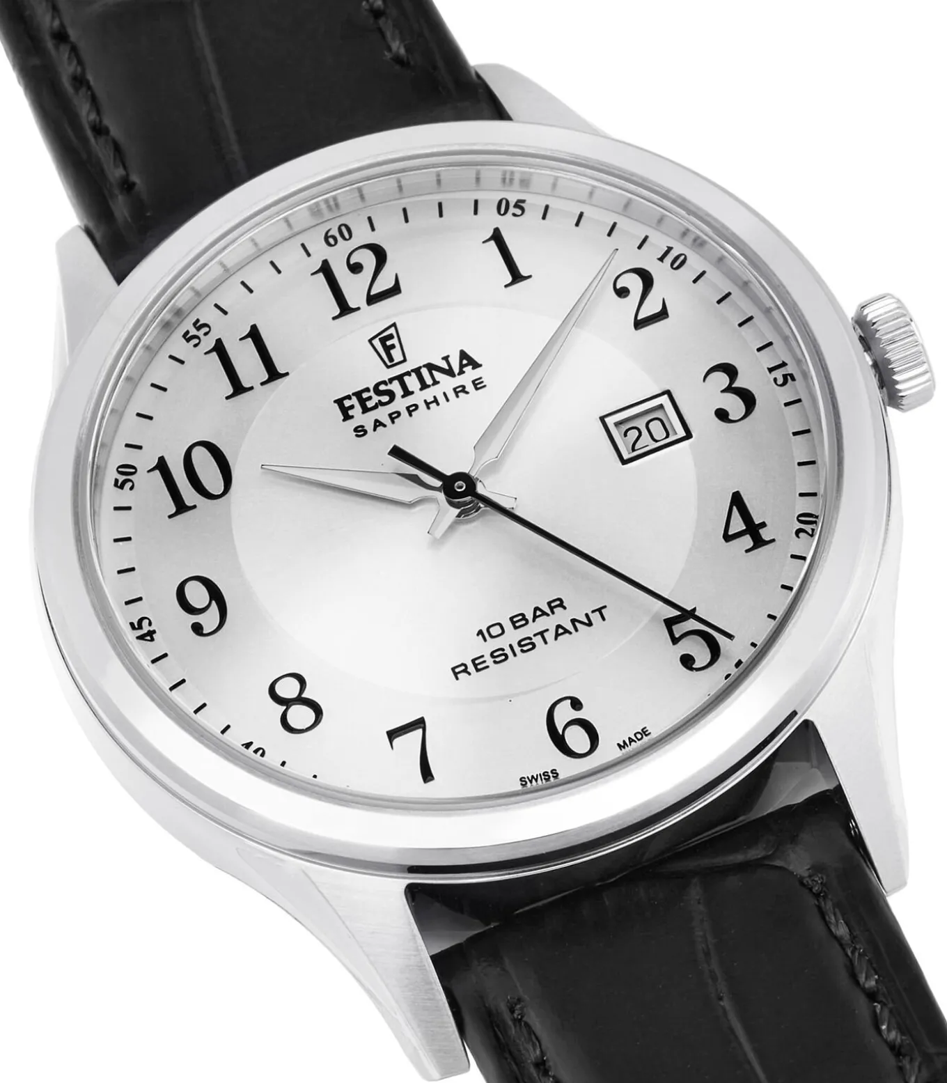 Festina heren zilver swiss made leer horloge armband