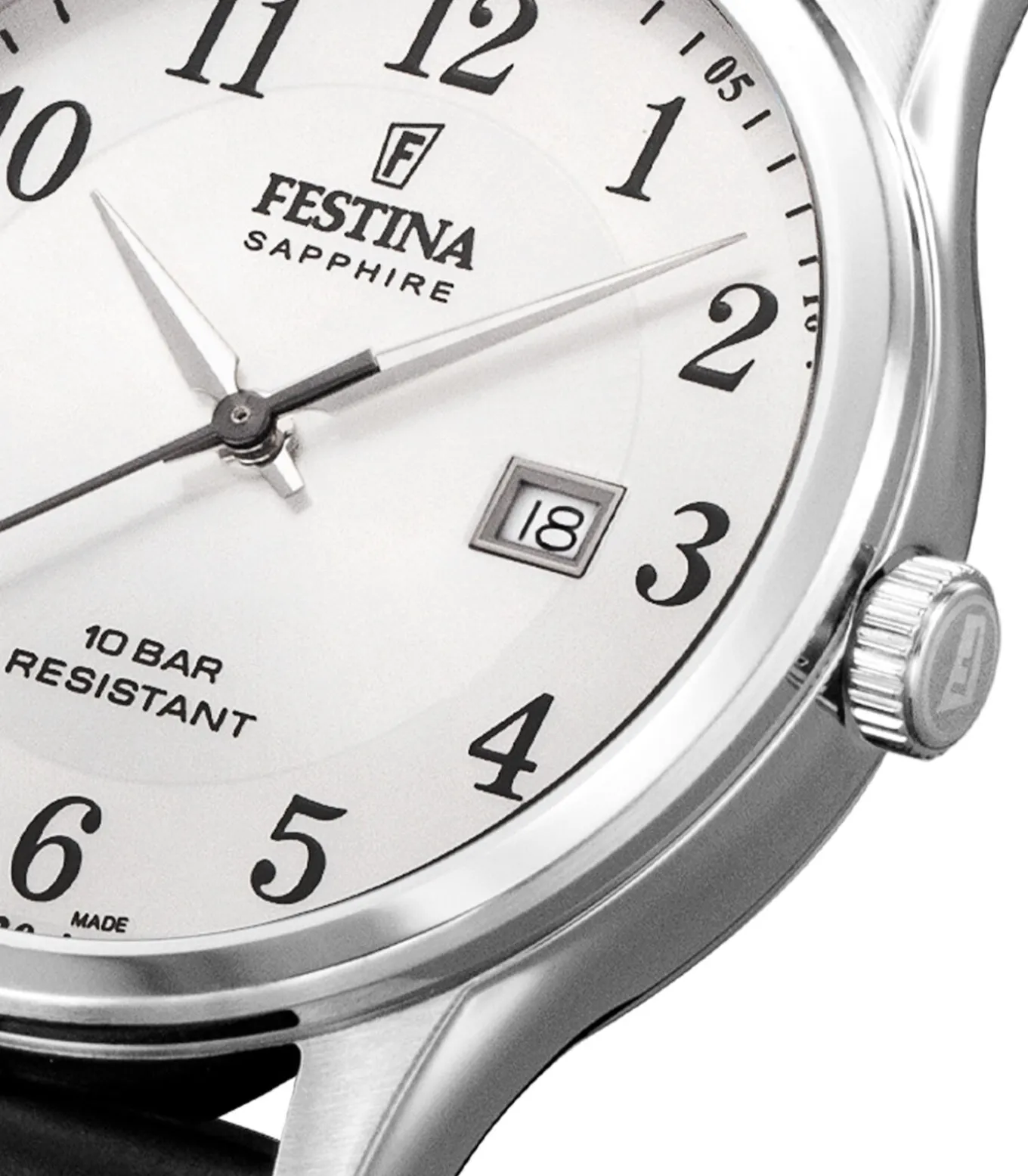 Festina heren zilver swiss made leer horloge armband
