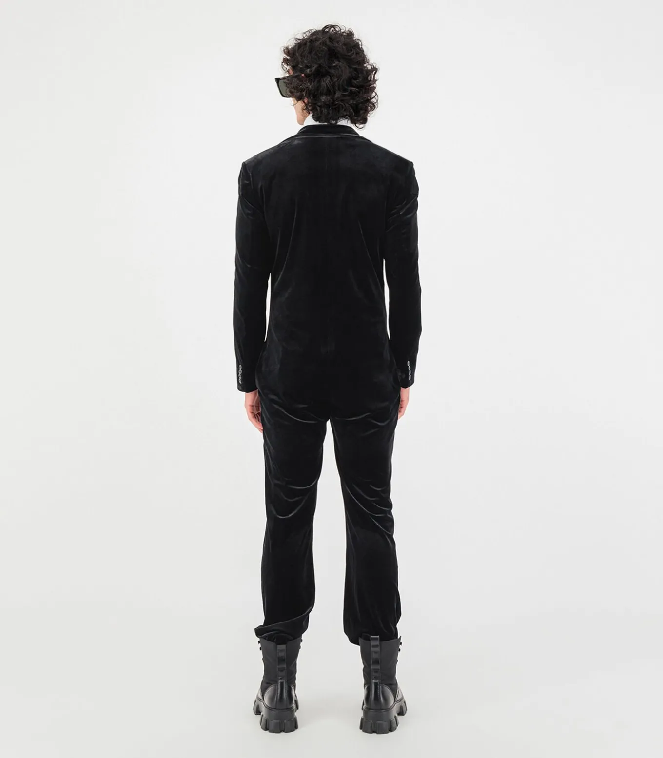 Fluwelen jumpsuit met diepe V-snede en aansluitende pasvorm