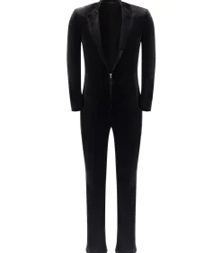 Fluwelen jumpsuit met diepe V-snede en aansluitende pasvorm