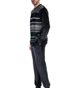 Fluwelen pyjama broek top lange mouwen Stripe Hype