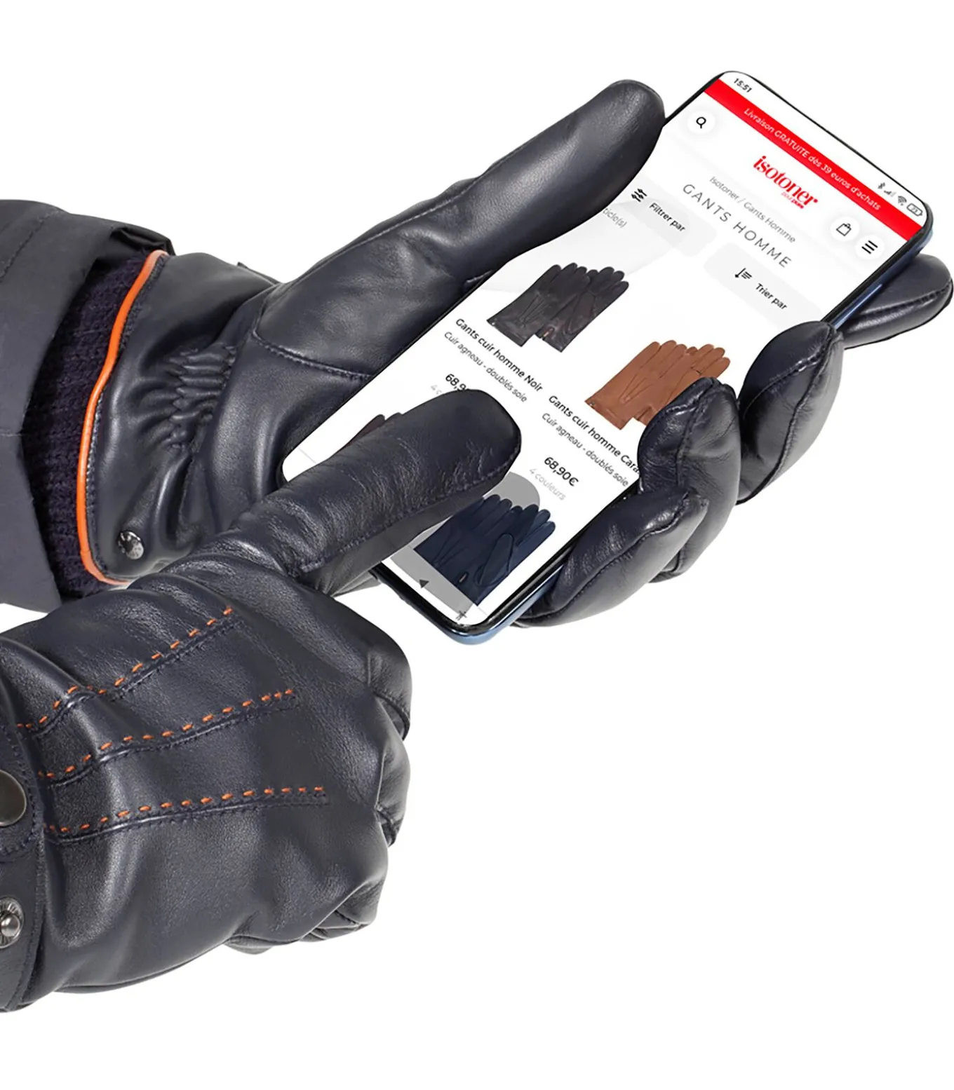 Gebreide herenhandschoenen Navy