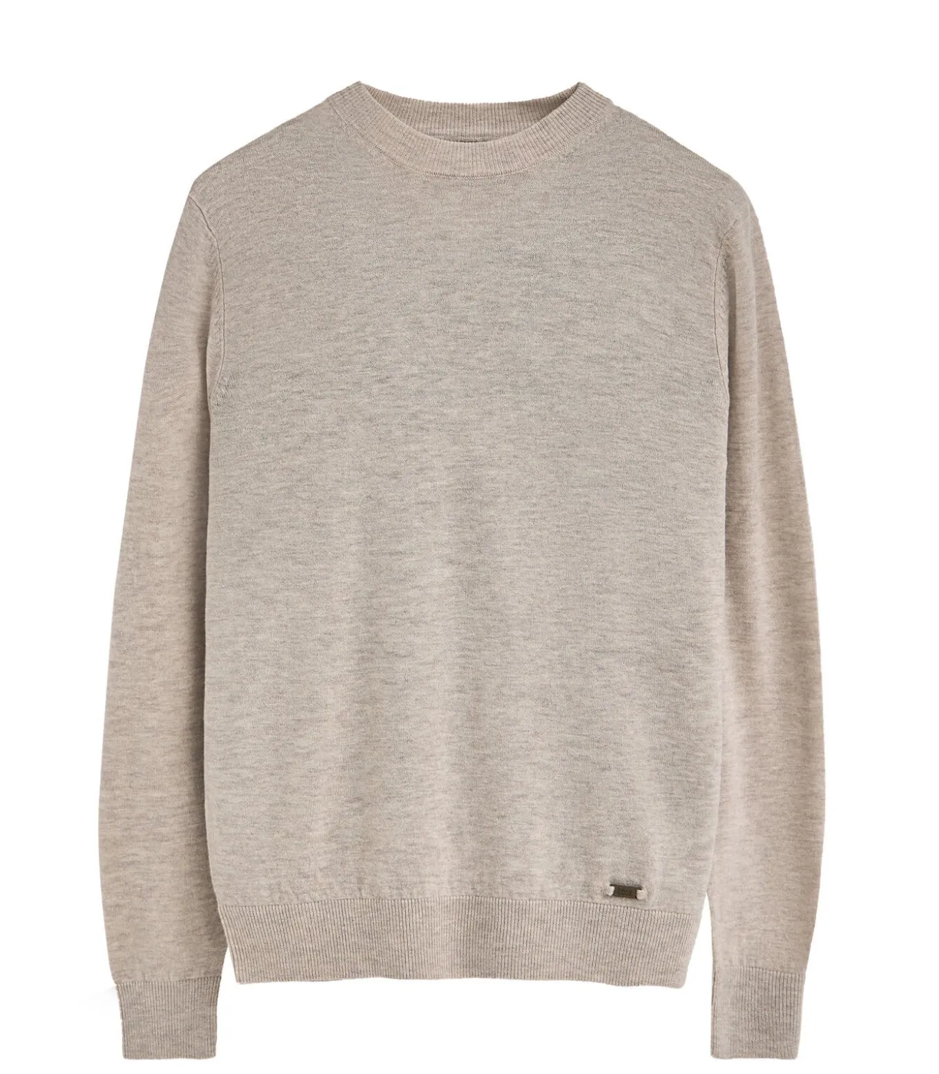Gemêleerd beige trui van merinowol met ronde hals