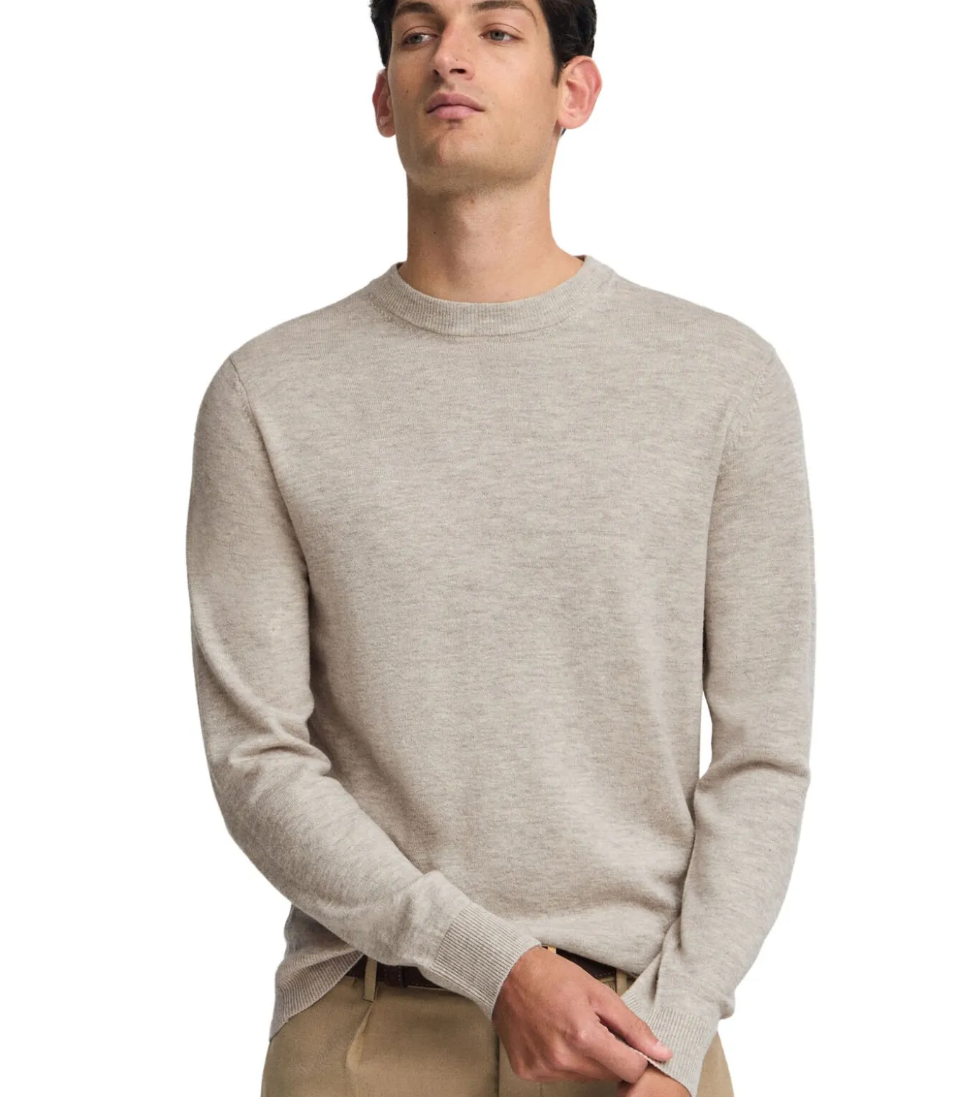 Gemêleerd beige trui van merinowol met ronde hals