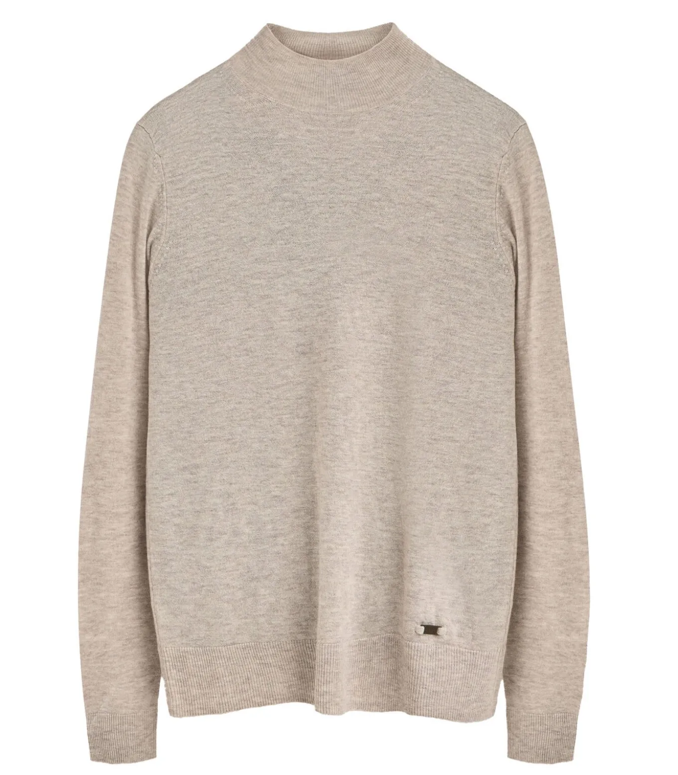 Gemêleerd beige trui van merinowol met Perkins-kraag