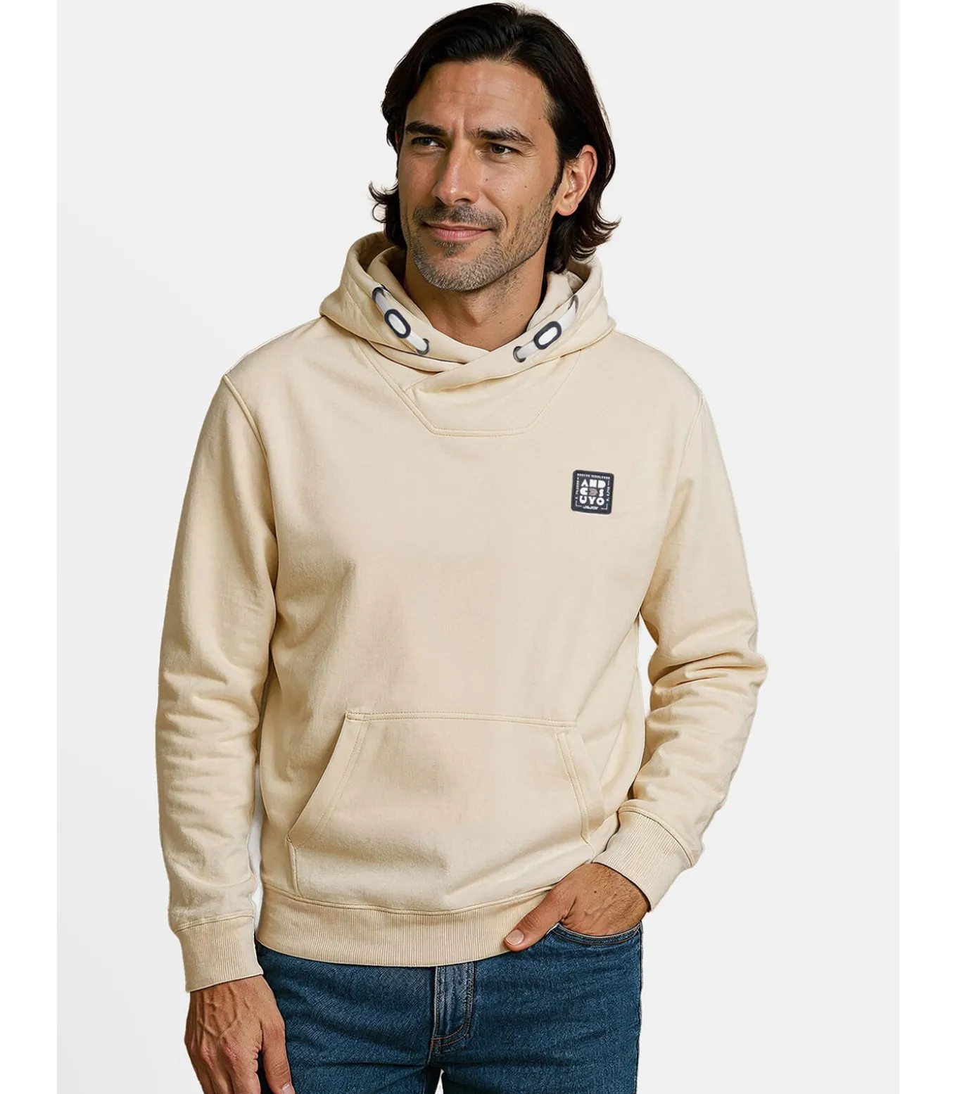 Grijze herensweater met kangoeroezak