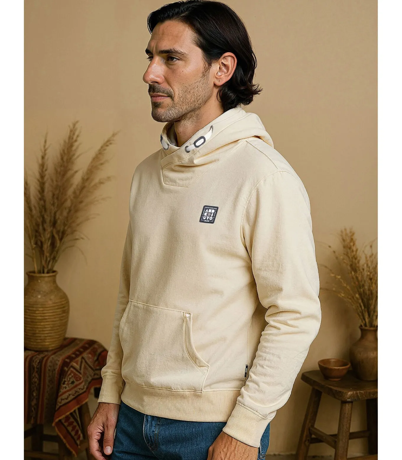 Grijze herensweater met kangoeroezak