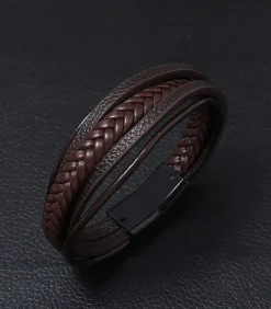 Heren Armband Leder - Bruin met Zwarte Sluiting