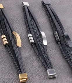 Heren Armband Leder - Zwart met Zwarte Accenten