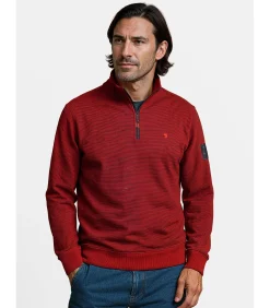 Heren bordeauxrode sweater met rits aan de hals