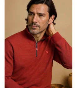 Heren bordeauxrode sweater met rits aan de hals