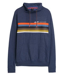 Heren marineblauw T-shirt met lange mouwen en veelkleurige streep