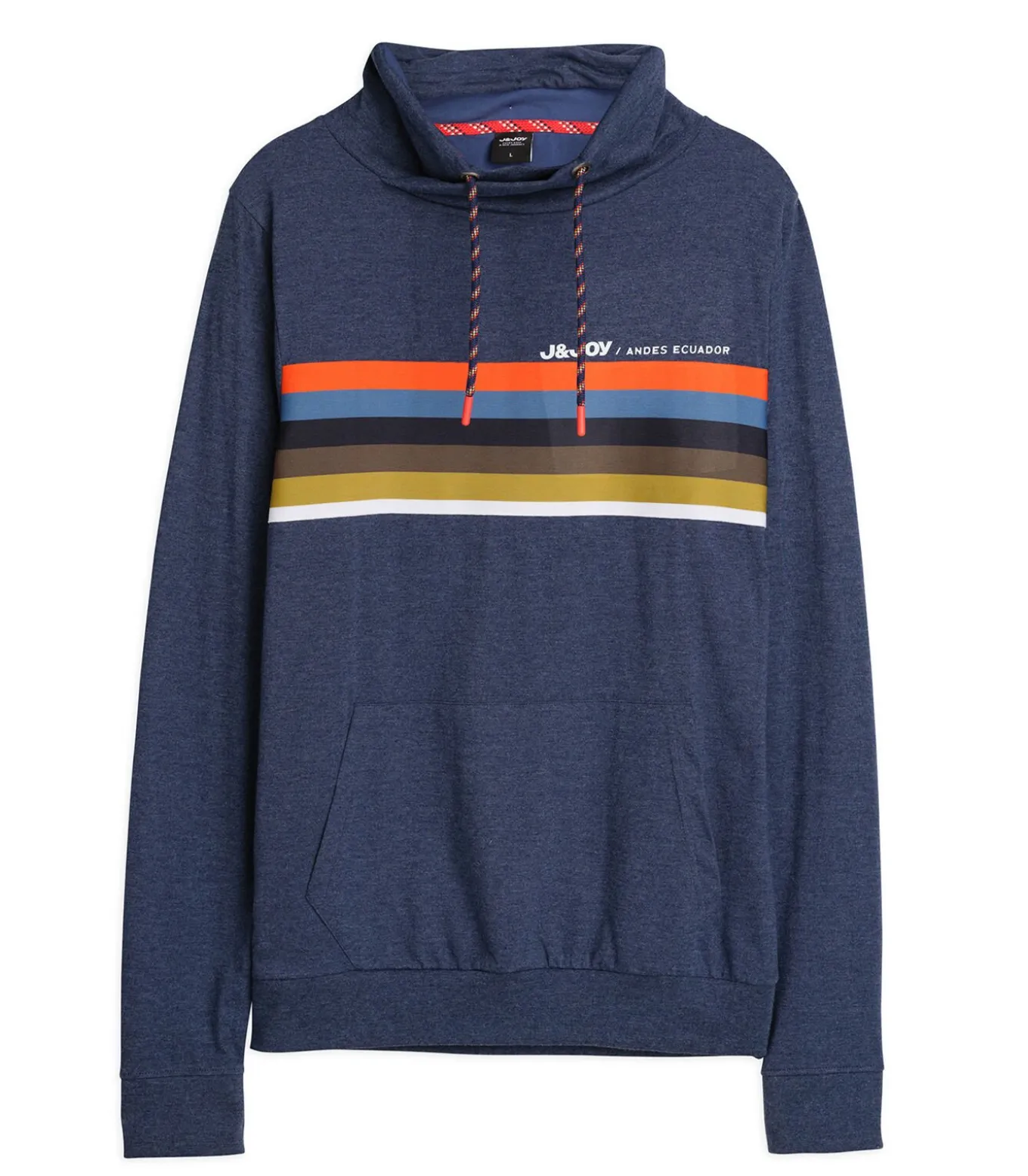 Heren marineblauw T-shirt met lange mouwen en veelkleurige streep