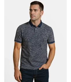 Heren poloshirt met blauw bladprint