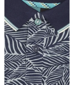 Heren poloshirt met blauw bladprint