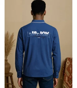 Heren poloshirt met lange mouwen in marineblauw met logo op de rug