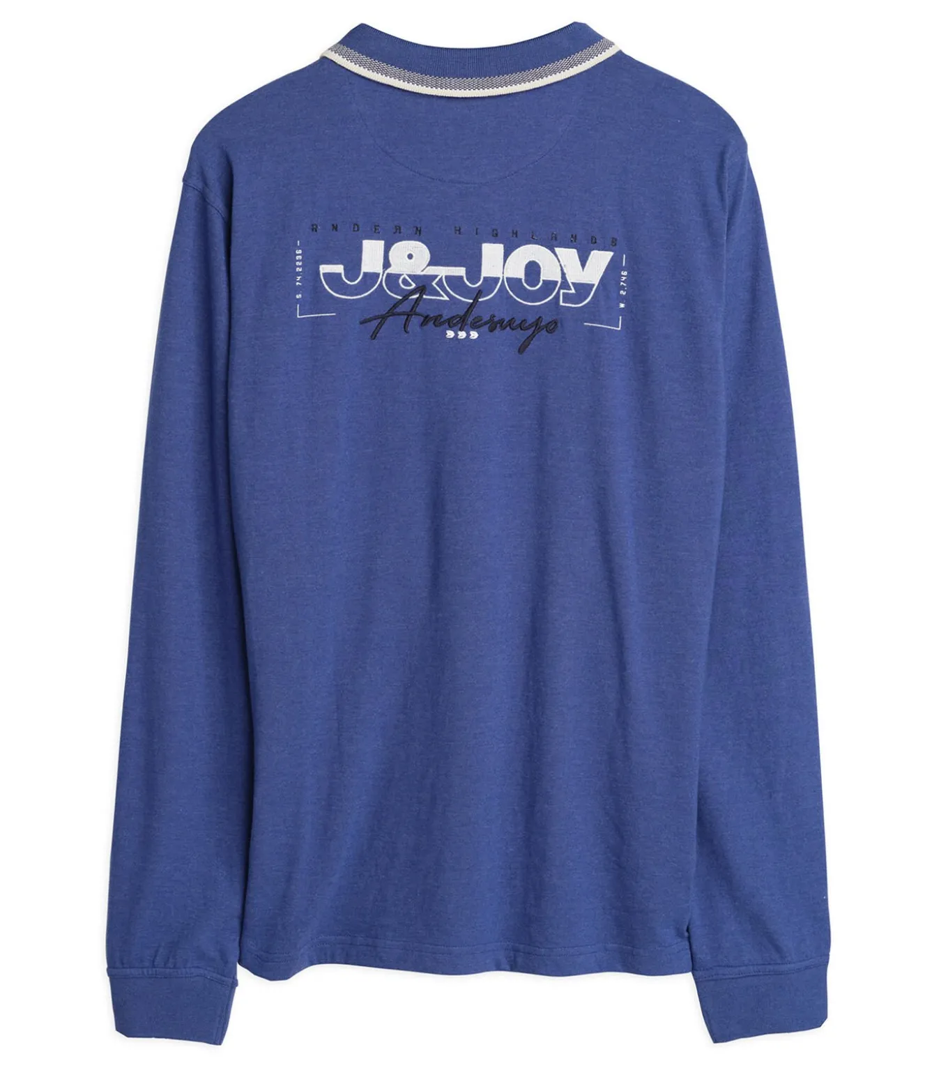 Heren poloshirt met lange mouwen in marineblauw met logo op de rug